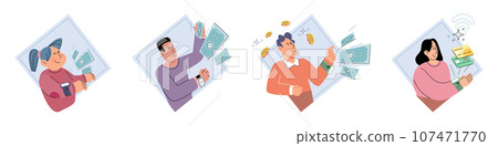 Cashless payment. Vector illustration. Contactless payment systems are widely accepted at restaurants, stores, and public transportation NFC-enabled devices cbe used to store loyalty cards 107471770