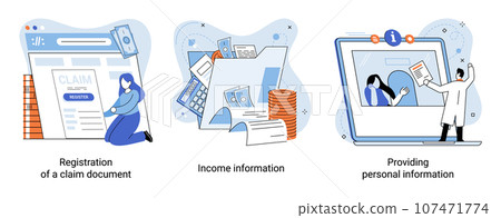 Registration of claim form register document, providing personal information, income information vector set. Employer form, earnings statement documents. Tax, financial and accounting reporting Registration of claim form register document, providing personal information, income information vector set. Employer form, earnings statement documents. Tax, financial and accounting reporting 107471774