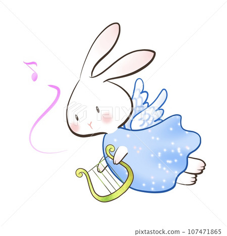 Illustration of an angel rabbit with a harp Illustration of an angel rabbit with a harp 107471865