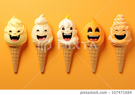 Set of ice cream with halloween character face on orange background. Halloween party background 107471884