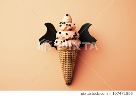 Set of ice cream with halloween character face on orange background. Halloween party background 107471896