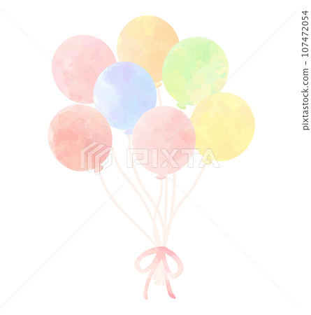 Colorful balloons tied with ribbons, watercolor style Colorful balloons tied with ribbons, watercolor style 107472054