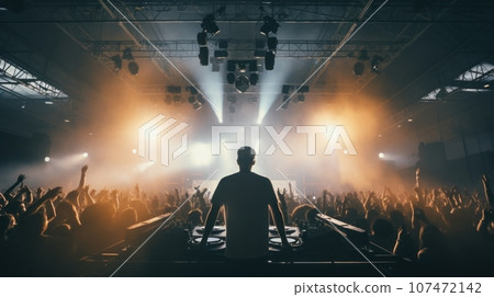 Festival, concert scene. crowd from dj's perspective 107472142