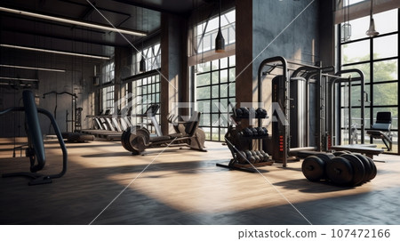 Cinematic shot of interior of an empty gym 107472166