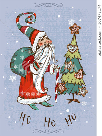 Christmas card with Santa Claus. Ho ho ho. Vector. 107472174