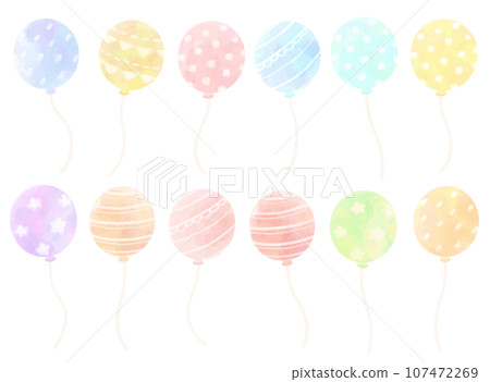 水彩風格彩色氣球套裝圖案 107472269