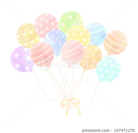 彩色氣球綁著絲帶，水彩風格，圖案 107472270