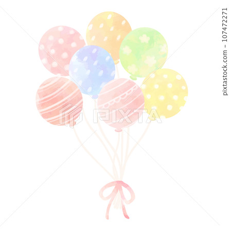 彩色氣球綁著絲帶，水彩風格，圖案 107472271