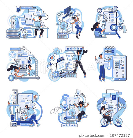 Application testing metaphor. Vector illustration. Software testing, sweep that keeps software environment clefrom bugs Application testing, softwares final exam before its deemed fit for use 107472337