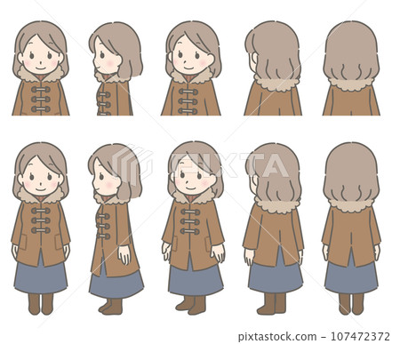 Winter coat - young woman facing various directions 107472372