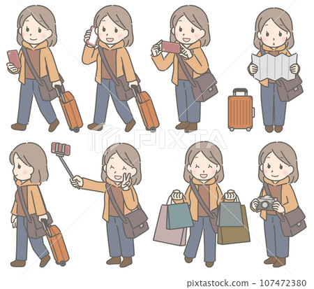 Travel pose collection young woman Travel pose collection young woman 107472380