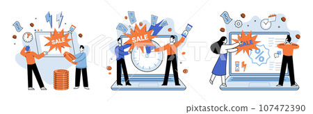 Promotion discount sale. Vector illustration. Sales index, dashboard of market direction Forecast of future sales, crystal ball unveiling mysteries of future revenue Flash sale online Promotion discount sale. Vector illustration. Sales index, dashboard of market direction Forecast of future sales, crystal ball unveiling mysteries of future revenue Flash sale online 107472390