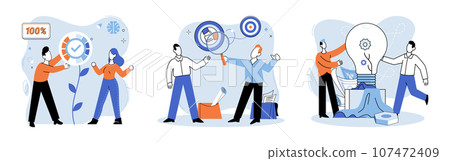 Successful project launch. Vector illustration. Project launch startup, birth of promising new venture A development project idea, ray of light that cilluminate path to innovation Project launch 107472409