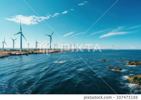 Offshore farm with wind turbines Offshore farm with wind turbines 107473188