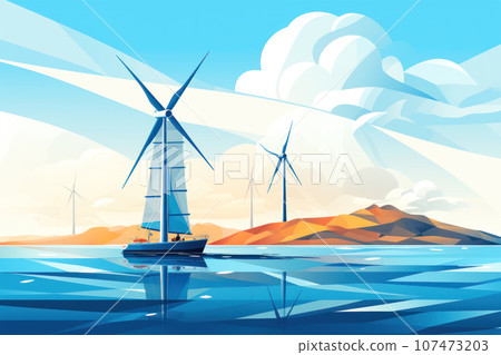 Offshore farm with wind turbines 107473203