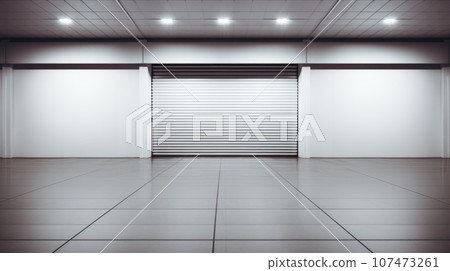 Closed gray roller shutters Closed gray roller shutters 107473261