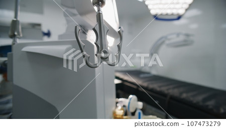 Close up of tubes of life support machine in operating block 107473279