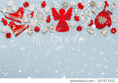 Christmas toys on a blue background 107473352