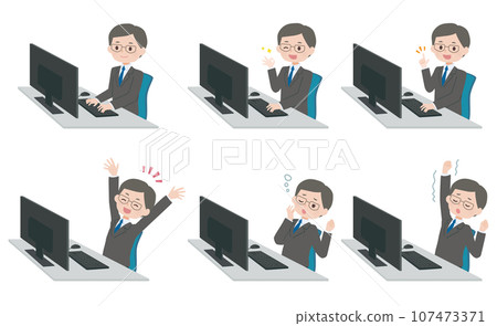 Illustration set of office workers using personal computers 107473371
