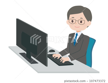 A man in a suit who operates a personal computer 107473372