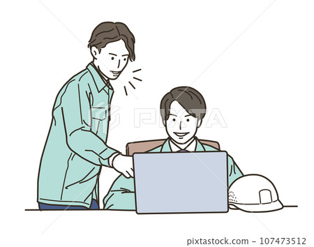 一名男子教授計算機，一名男性工人正在接受教學 107473512