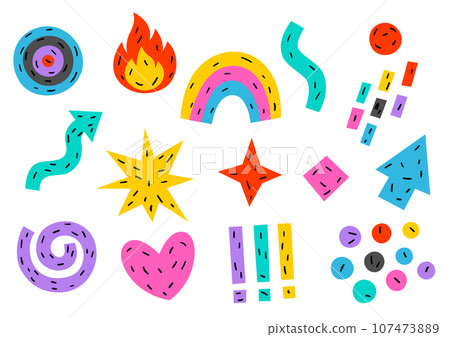 Set of abstract funny shapes. Cartoon cute trendy creative image. 107473889