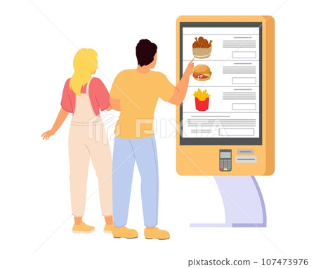 Happy couple using self-service food kiosk 107473976