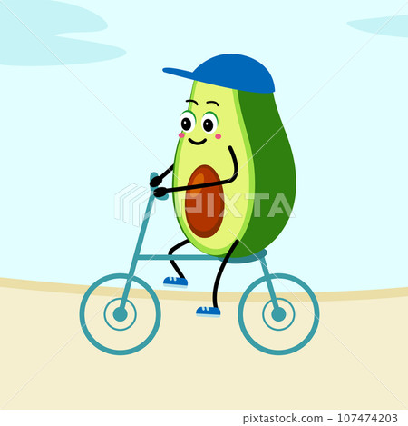 Cartoon Happy avocado cycling sports. Vector illustration in flat style. Cartoon Happy avocado cycling sports. Vector illustration in flat style. 107474203