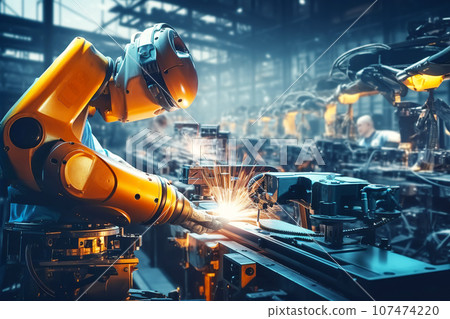 Welding robotics automatic arms machine in intelligent factory Welding robotics automatic arms machine in intelligent factory 107474220
