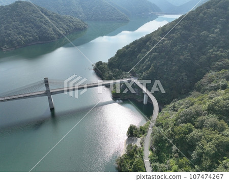 Scenery of Tokuyama Dam in Gifu Prefecture, aerial drone photography 107474267
