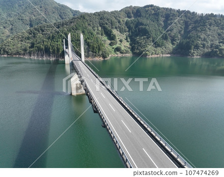 Scenery of Tokuyama Dam in Gifu Prefecture, aerial drone photography 107474269