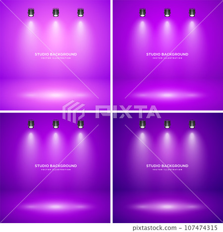 Empty violet studio abstract backgrounds with spotlight effect. Product showcase backdrop. Stage lighting. Vector illustration Empty violet studio abstract backgrounds with spotlight effect. Product showcase backdrop. Stage lighting. Vector illustration 107474315