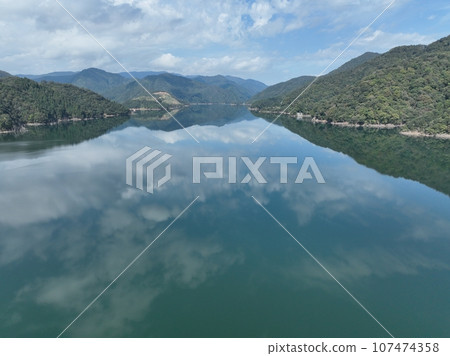 Scenery of Tokuyama Dam in Gifu Prefecture, aerial drone photography 107474358