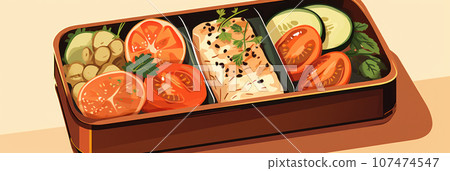 Open lunchbox with homemade food Open lunchbox with homemade food 107474547