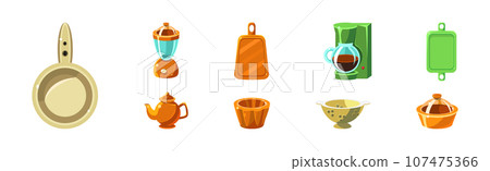 Cooking Tool and Kitchenware for Culinary Use Vector Set Cooking Tool and Kitchenware for Culinary Use Vector Set 107475366
