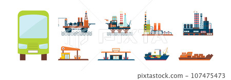 Oil and Fuel Resources Industrial Production Vector Set 107475473