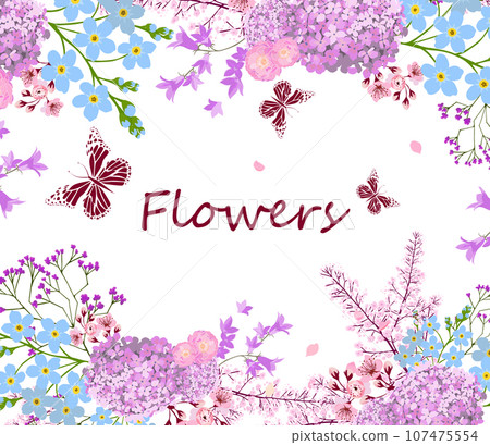 Pink card with flowers. hand drawing. Not AI, Illustrat3 . Vector illustration 107475554
