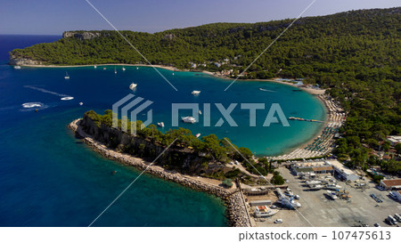 Aerial view of of coastal area of Kemer, Turkish beach resort city 107475613