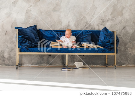 Girl sitting on sofa .Girl reading book Girl sitting on sofa .Girl reading book 107475993