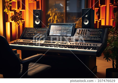 Symphony of Sound Modern Recording Studio Interior with Cutting-Edge Music Production Equipment. created with Generative AI 107476029