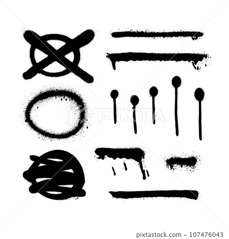 Set of graffiti spray banner. Vector spray paint shapes with smudges Set of graffiti spray banner. Vector spray paint shapes with smudges 107476043