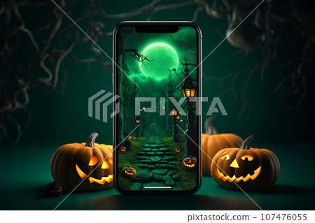 Halloween background with phone with copy space Halloween background with phone with copy space 107476055