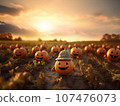 cute creatures walks through a pumpkin patch at sunset 107476073