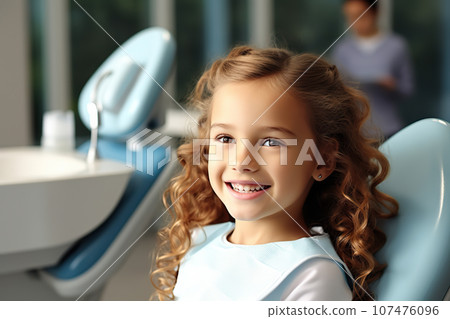 Little Girl at a Children's Dentist Office, Ensuring Healthy Teeth and a Beautiful Smile. created with Generative AI 107476096