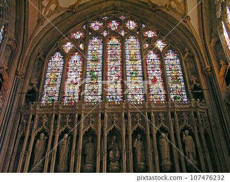英國，英格蘭，薩默塞特，韋爾斯大教堂，唱詩班，金窗的傑西樹，聖徒畫廊 107476232