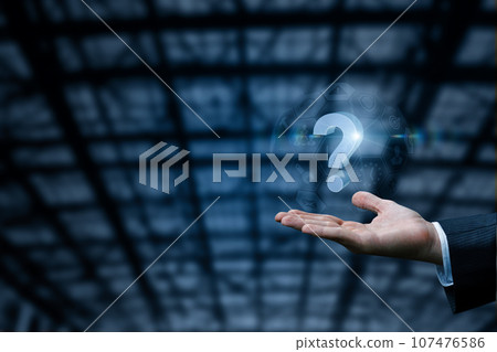 The hand shows a question mark. The hand shows a question mark. 107476586