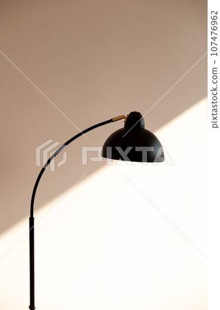 Scandinavian style interior. Close up black floor lamp against the Scandinavian style interior. Close up black floor lamp against the 107476962