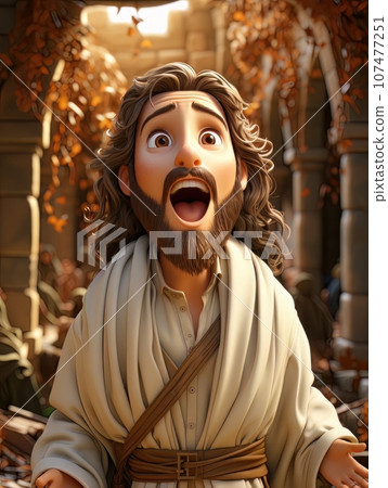 Cartoon Jesus Christ screaming, emotion of strong surprise or shock. AI Cartoon Jesus Christ screaming, emotion of strong surprise or shock. AI 107477251