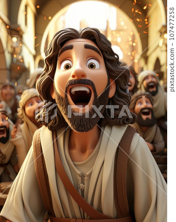 Cartoon Jesus Christ screaming, emotion of strong surprise or shock. AI Cartoon Jesus Christ screaming, emotion of strong surprise or shock. AI 107477258
