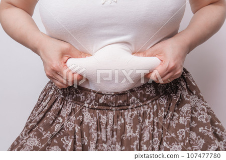 [Housewife picking meat from her belly] 107477780